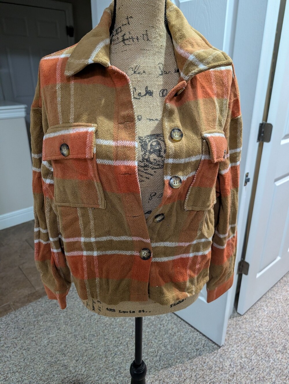 HYFVE Plaid Button-Up Shacket in Orange and Tan